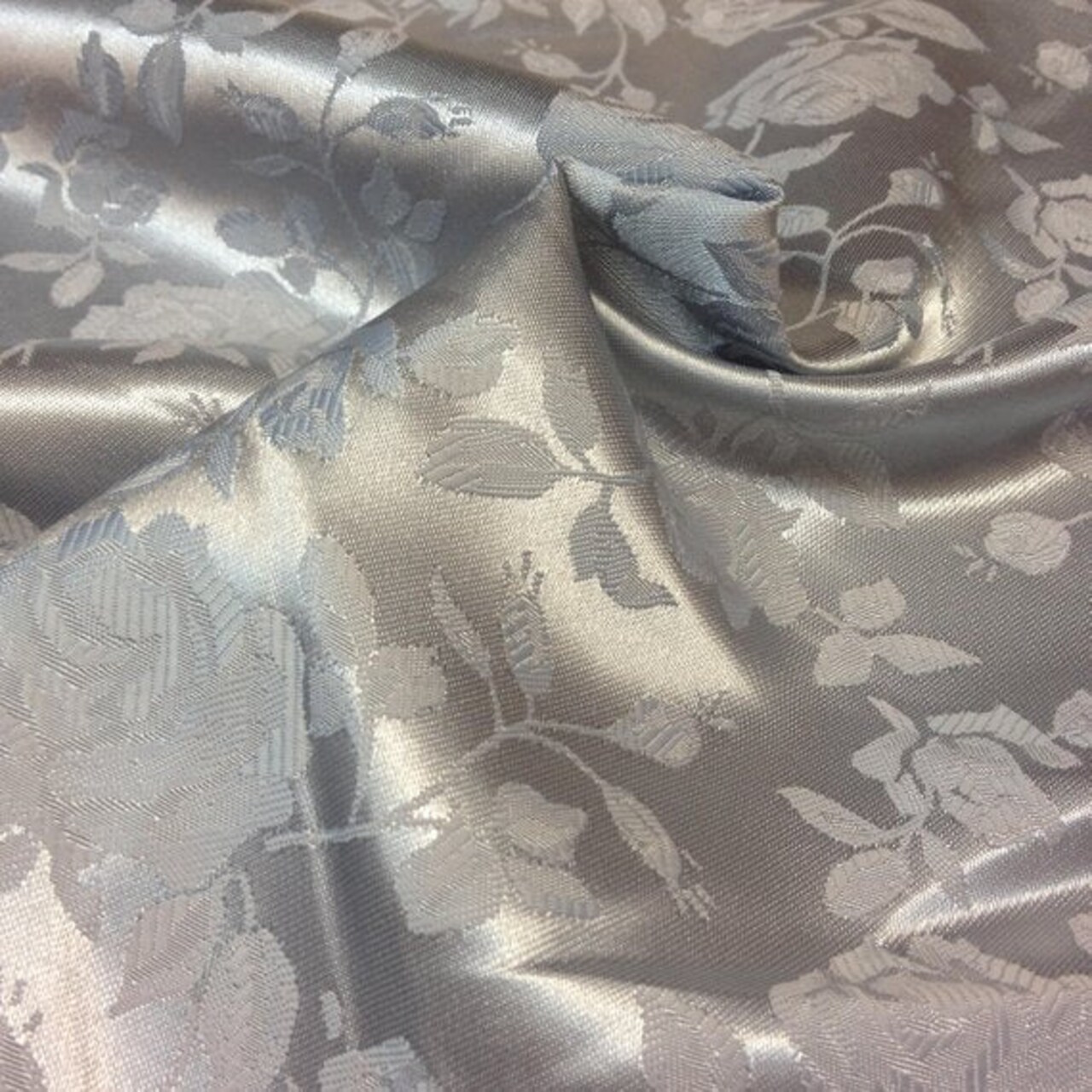 1 Yard Floral Jacquard Satin Fabric Dark Silver for Dresses Jackets Crafts and Decor 54/56" Width 100% Polyester
